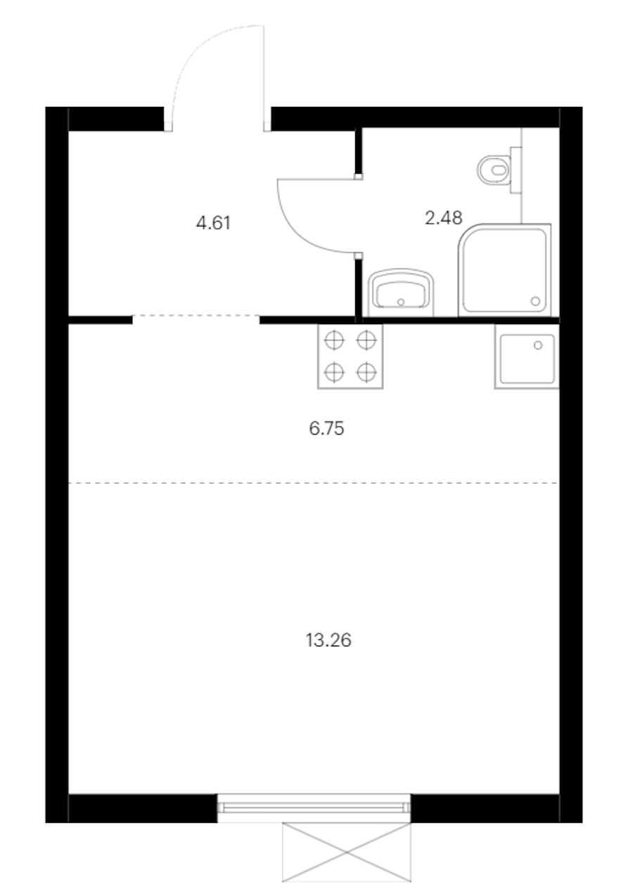 Квартира студия 27.1 м², 2/15 эт., ЖК «Заречный парк»